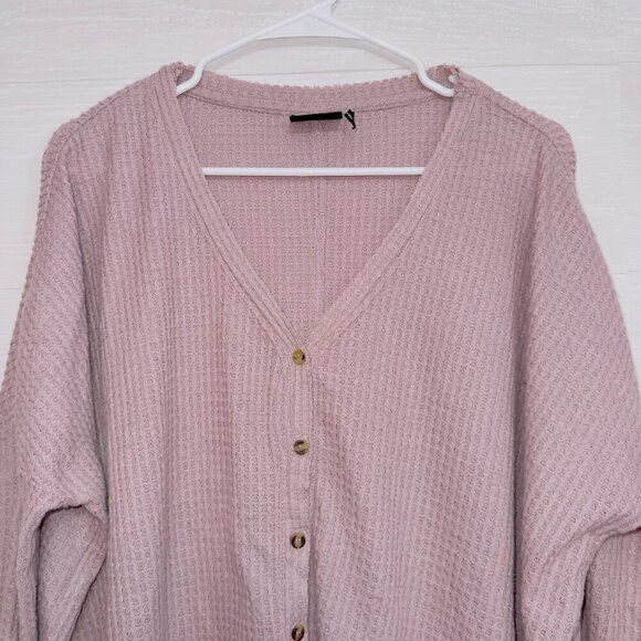 Out From Under Urban Outfitters Mauve Pink Waffle Knit Button Front Sweater - Picture 4 of 7